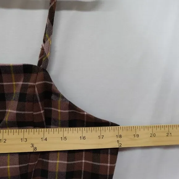 GB Plaid Dress JR. Junior XL Sleeveless Short Brown Plaid Preppy Dark Academia - Picture 5 of 16